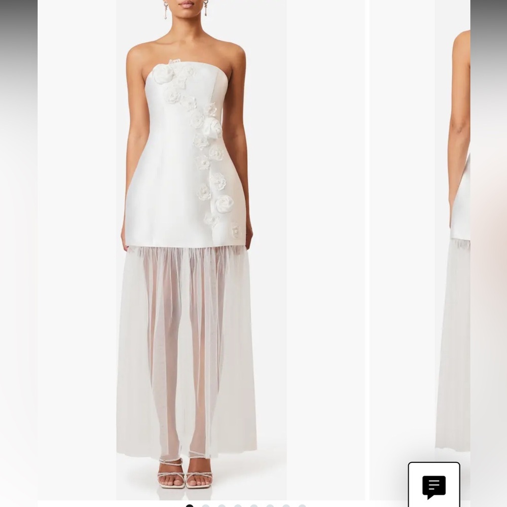 Elliatt Strapless White Dress with Floral Appliqué